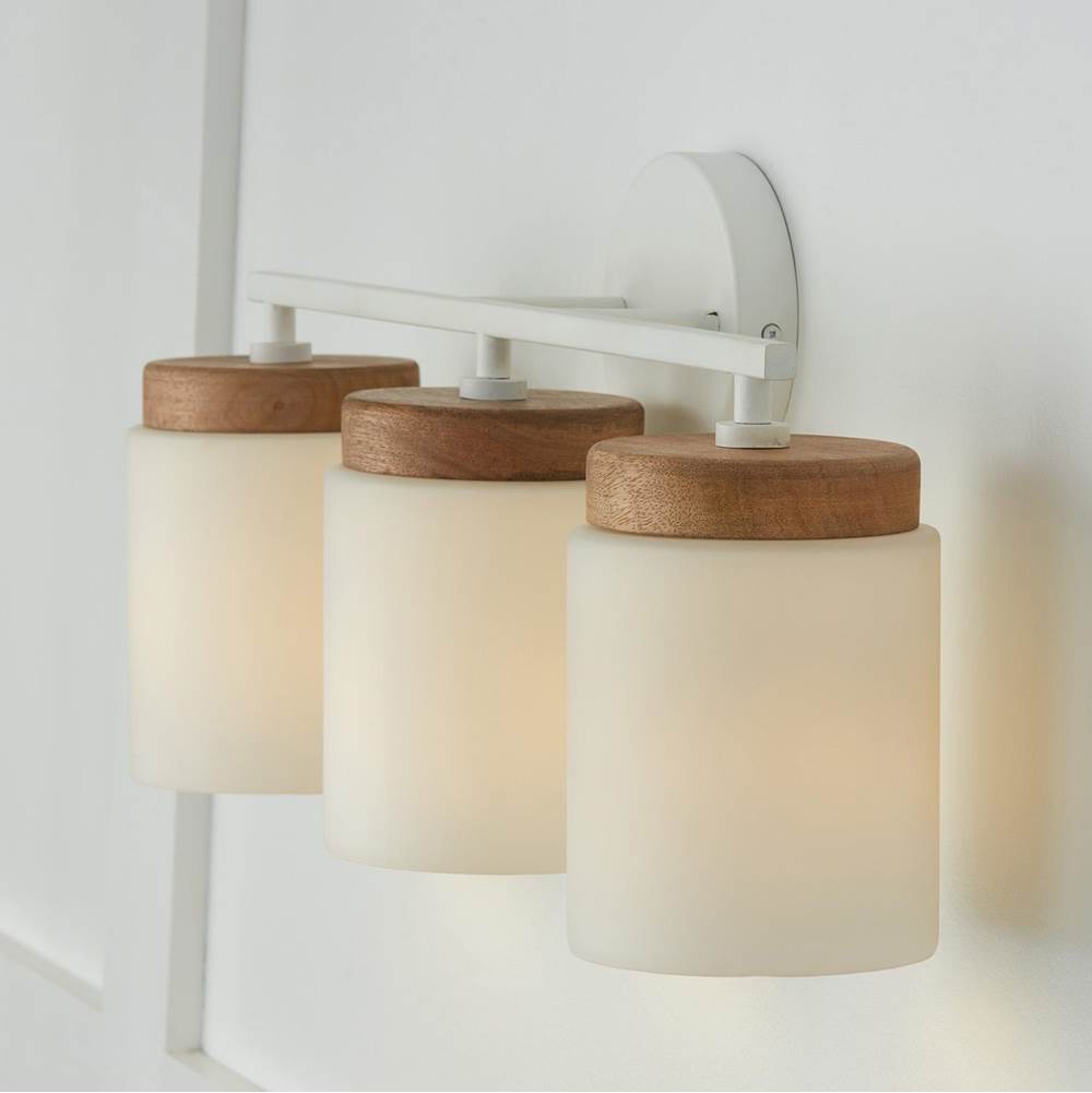 Capital Lighting 150931LT-547 Light Wood,White 23.50''w X 10.25''h 3-light Cylindrical Vanity In White With Mango Wood And Soft White Glass Image 5