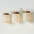 Capital Lighting Liam 23.50''w X 10.25''h 3-light Cylindrical Vanity In White With Mango Wood And Soft White Glass