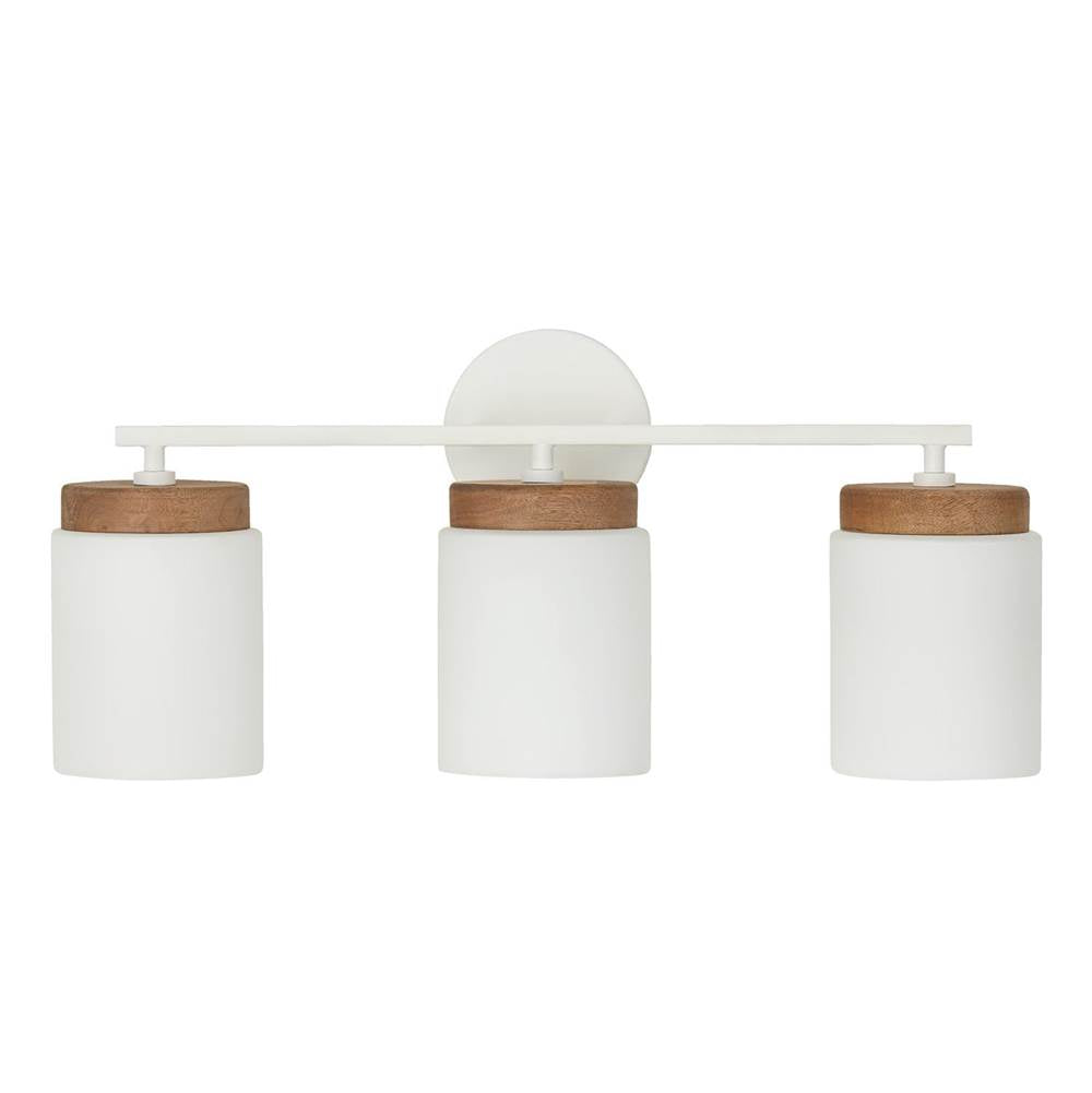 Capital Lighting 150931LT-547 Light Wood,White 23.50''w X 10.25''h 3-light Cylindrical Vanity In White With Mango Wood And Soft White Glass Image 3