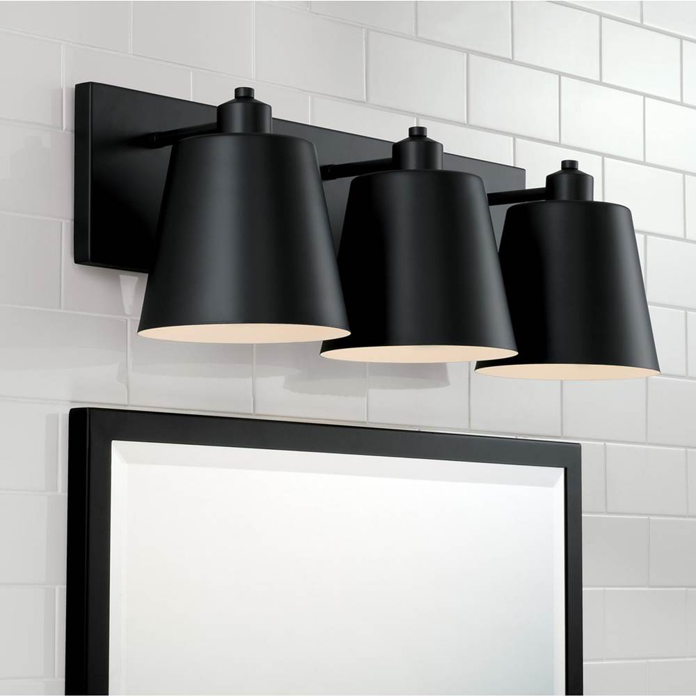 Capital Lighting Alden 24''w X 8.25''h 3-light Modern Metal Vanity In Matte Black With White Interior