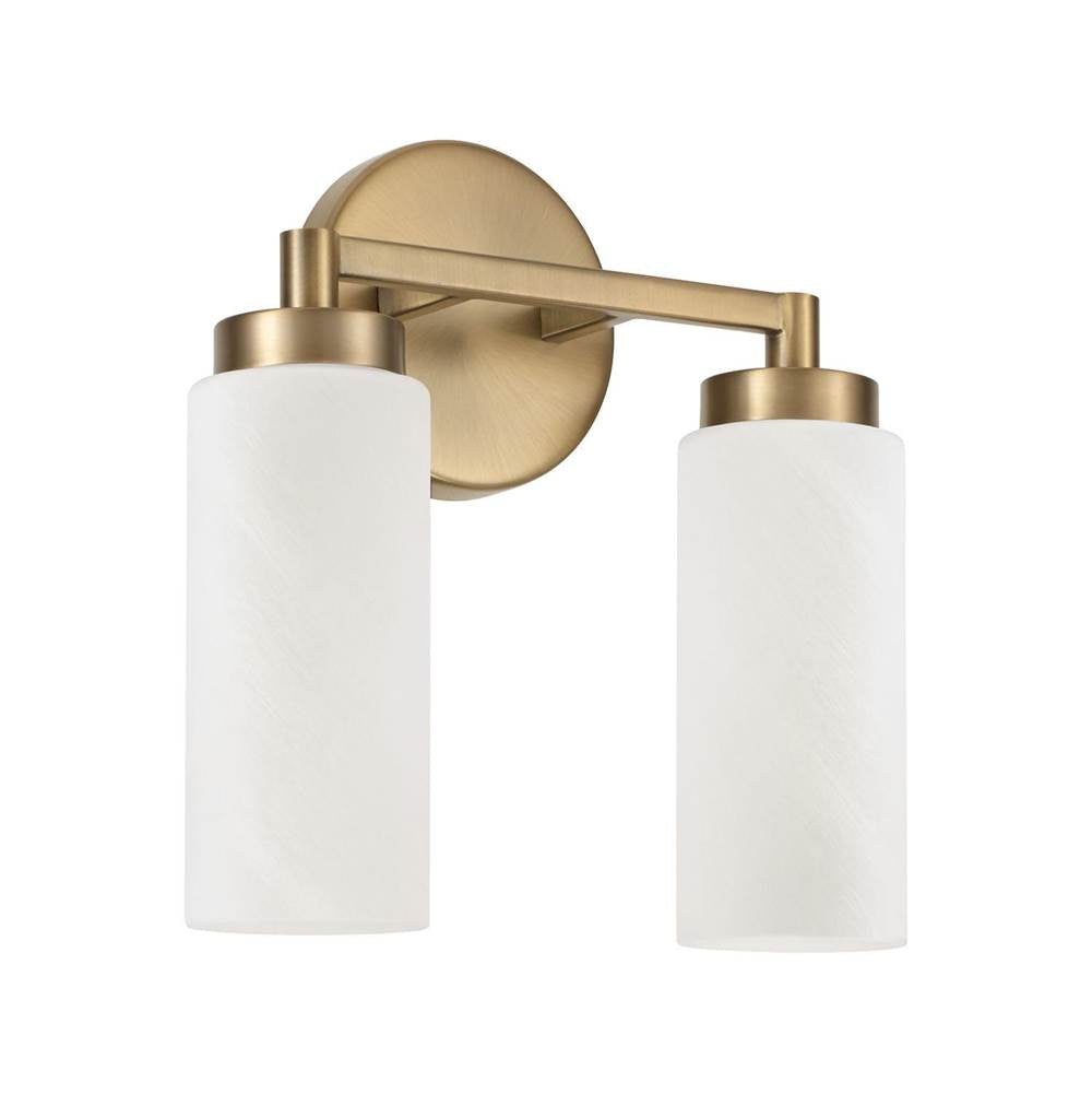 Capital Lighting 151721AD Aged Brass 11.25''w X 11.50''h 2-light Cylindrical Vanity In Aged Brass With Faux Alabaster Glass Image 1