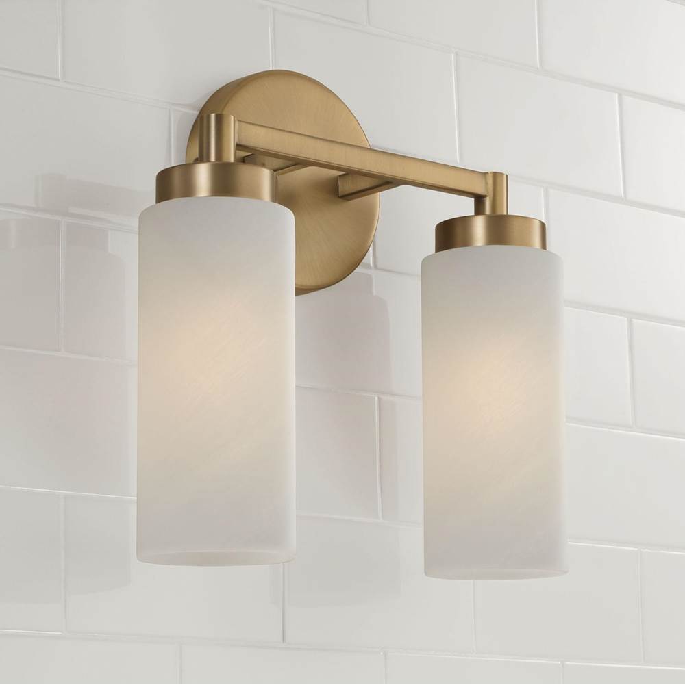 Capital Lighting Alyssa 11.25''w X 11.50''h 2-light Cylindrical Vanity In Aged Brass With Faux Alabaster Glass