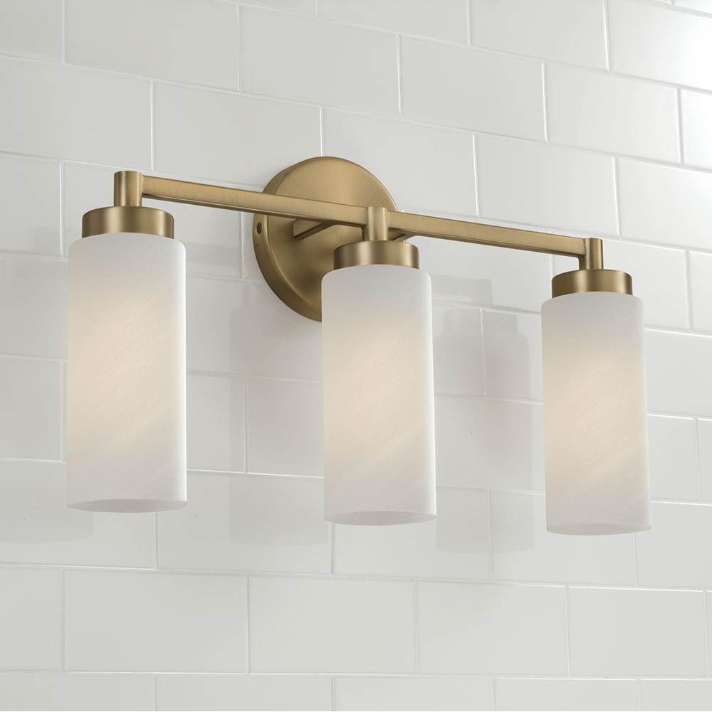 Capital Lighting Alyssa 19''w X 11.50''h 3-light Cylindrical Vanity In Aged Brass With Faux Alabaster Glass