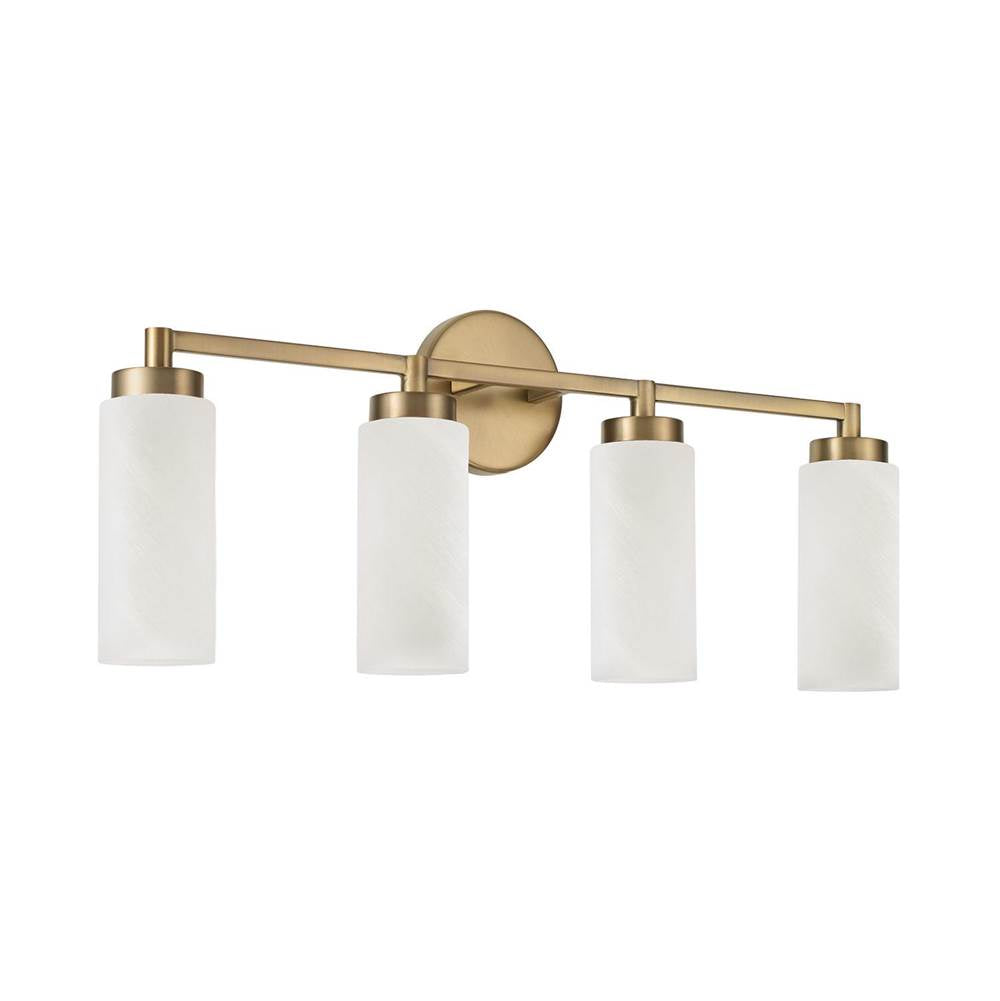 Capital Lighting 151741AD Aged Brass 27.50''w X 11.50''h 4-light Cylindrical Vanity In Aged Brass With Faux Alabaster Glass Image 1
