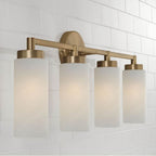 Capital Lighting 151741AD Aged Brass 27.50''w X 11.50''h 4-light Cylindrical Vanity In Aged Brass With Faux Alabaster Glass Image 5