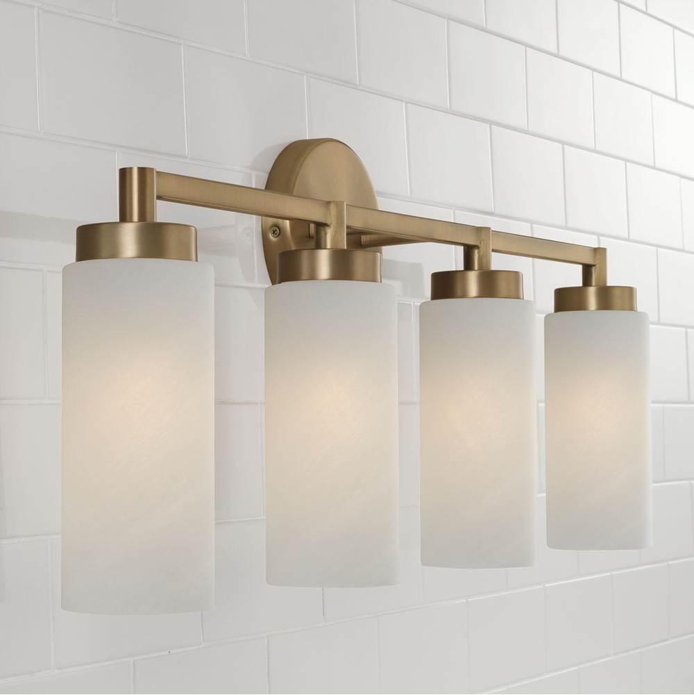 Capital Lighting 151741AD Aged Brass 27.50''w X 11.50''h 4-light Cylindrical Vanity In Aged Brass With Faux Alabaster Glass Image 5