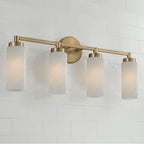 Capital Lighting Alyssa 27.50''w X 11.50''h 4-light Cylindrical Vanity In Aged Brass With Faux Alabaster Glass