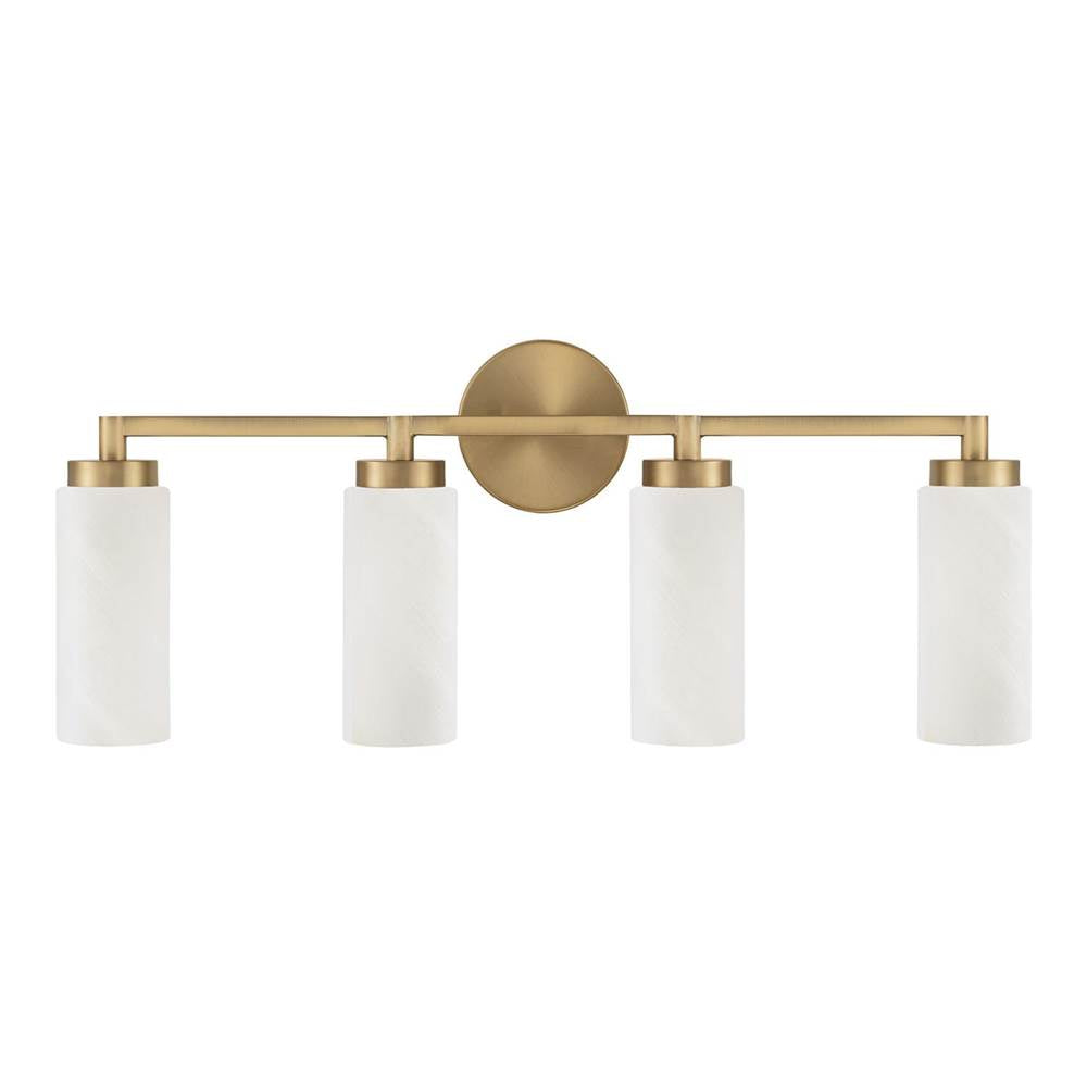 Capital Lighting 151741AD Aged Brass 27.50''w X 11.50''h 4-light Cylindrical Vanity In Aged Brass With Faux Alabaster Glass Image 4