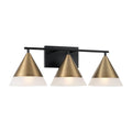Capital Lighting 151931AB Aged Brass,Black 26''w X 9''h 3-light Cone Vanity In Black With Aged Brass And Frosted Glass Shades Image 1