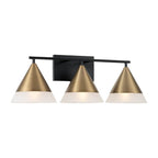 Capital Lighting 151931AB Aged Brass,Black 26''w X 9''h 3-light Cone Vanity In Black With Aged Brass And Frosted Glass Shades Image 1