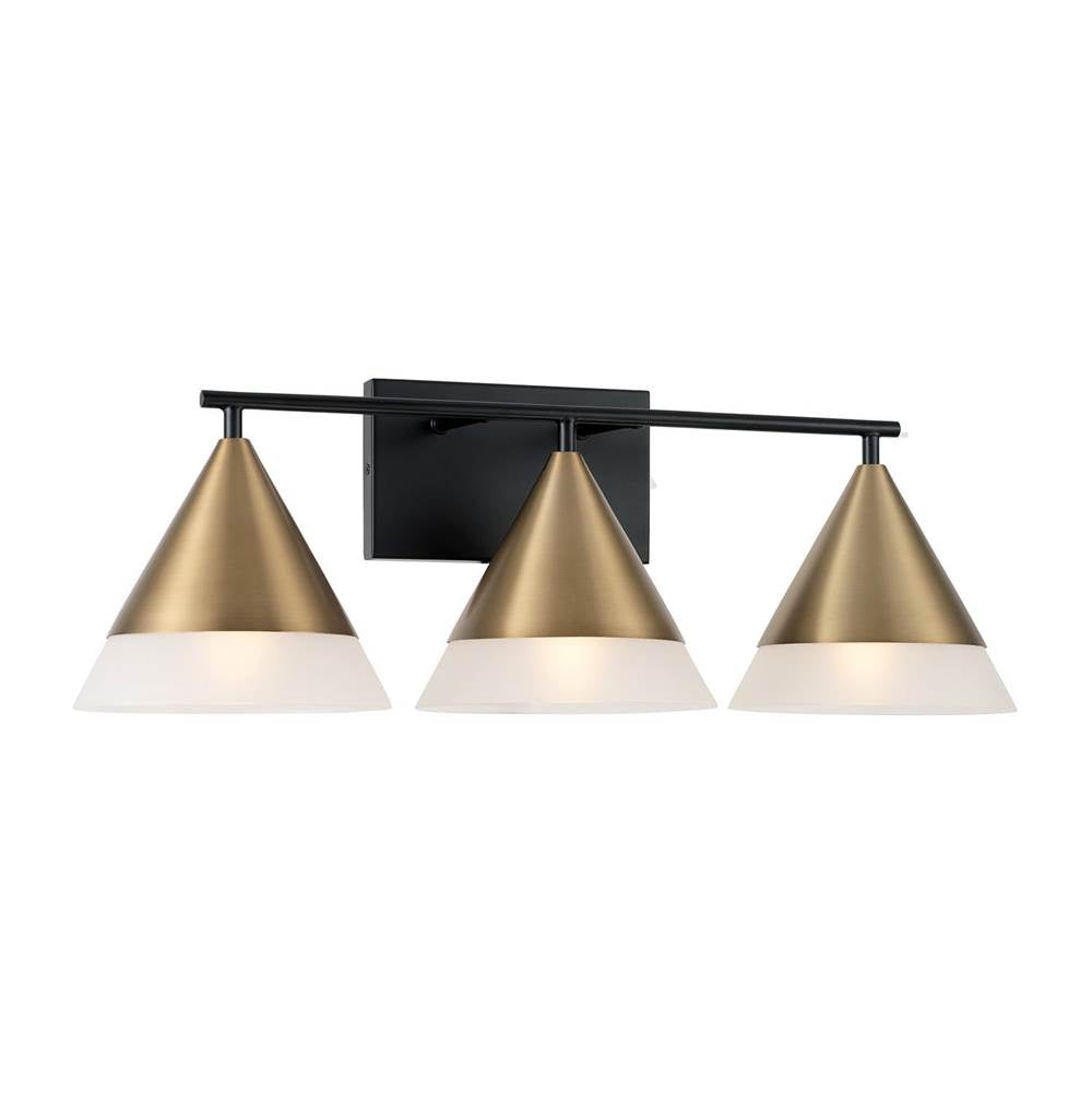 Capital Lighting 151931AB Aged Brass,Black 26''w X 9''h 3-light Cone Vanity In Black With Aged Brass And Frosted Glass Shades Image 1