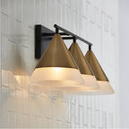 Capital Lighting 151931AB Aged Brass,Black 26''w X 9''h 3-light Cone Vanity In Black With Aged Brass And Frosted Glass Shades Image 5