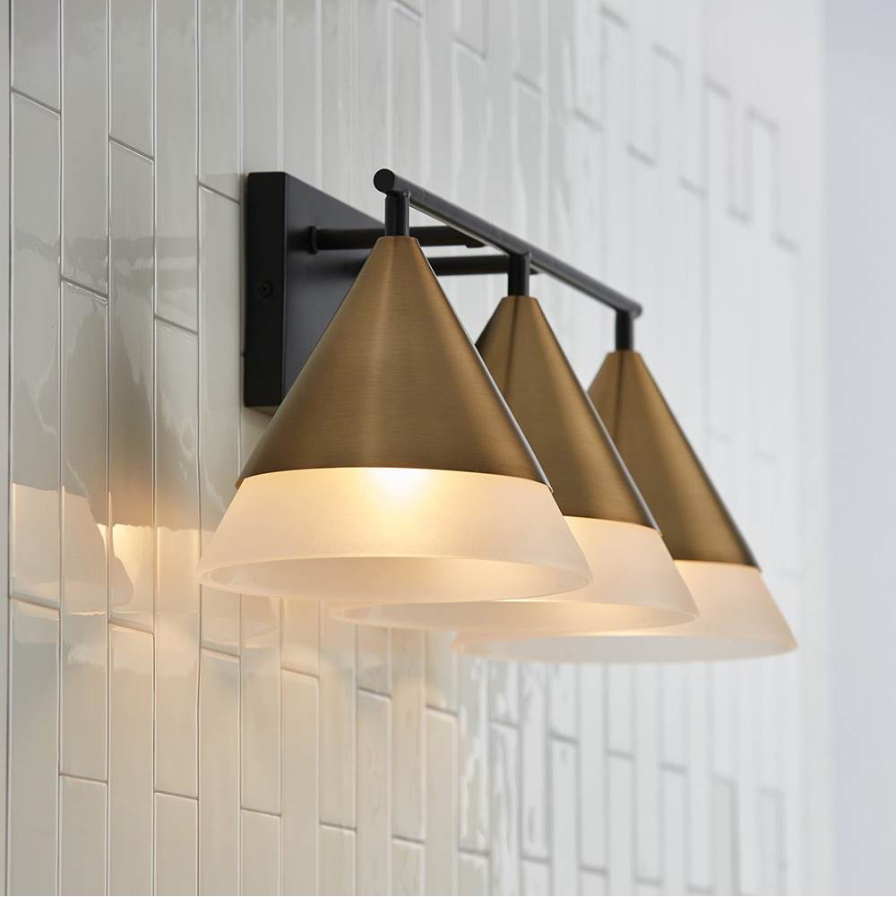Capital Lighting 151931AB Aged Brass,Black 26''w X 9''h 3-light Cone Vanity In Black With Aged Brass And Frosted Glass Shades Image 5
