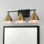 Capital Lighting 151931AB Aged Brass,Black 26''w X 9''h 3-light Cone Vanity In Black With Aged Brass And Frosted Glass Shades Image 4