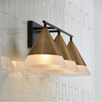 Capital Lighting 151931AB Aged Brass,Black 26''w X 9''h 3-light Cone Vanity In Black With Aged Brass And Frosted Glass Shades Image 6