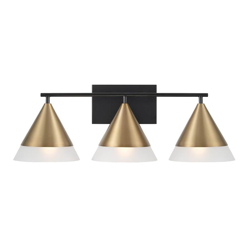 Capital Lighting 151931AB Aged Brass,Black 26''w X 9''h 3-light Cone Vanity In Black With Aged Brass And Frosted Glass Shades Image 3