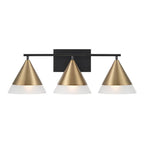 Capital Lighting 151931AB Aged Brass,Black 26''w X 9''h 3-light Cone Vanity In Black With Aged Brass And Frosted Glass Shades Image 3