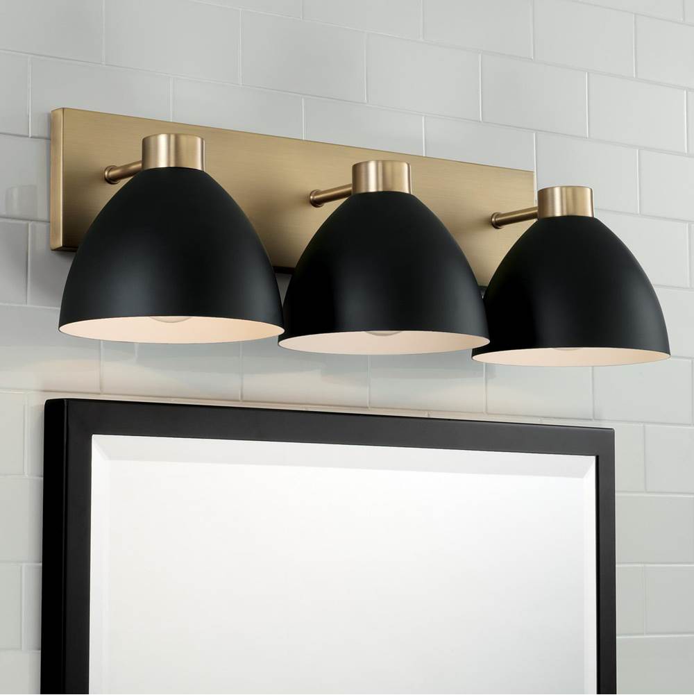Capital Lighting Ross 25.25''w X 8''h 3-light Vanity In Aged Brass And Black