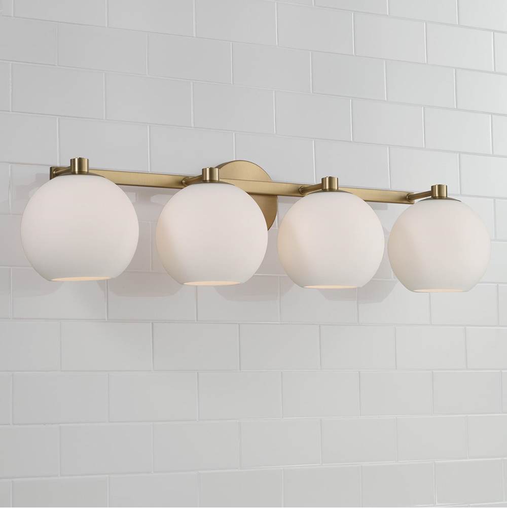 Capital Lighting Ansley 31''w X 8''h 4-light Circular Globe Vanity In Aged Brass With Soft White Glass