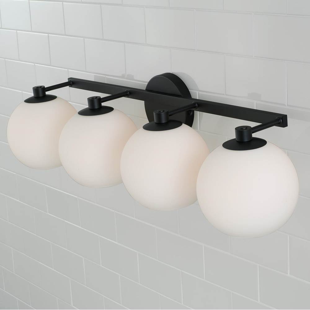 Capital Lighting 152141MB-548 Matte Black 31''w X 8''h 4-light Circular Globe Vanity In Matte Black With Soft White Glass Image 4