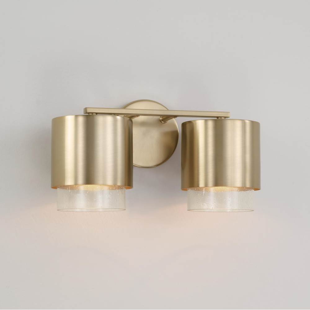 Capital Lighting Weller 15''w X 8.25''h 2-light Cylindrical Metal Vanity In Matte Brass With Seeded Glass
