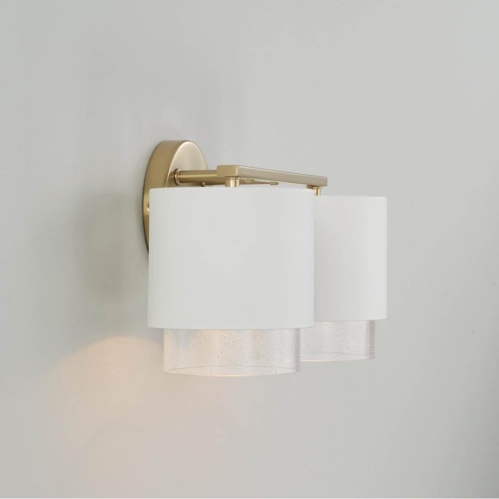 Capital Lighting 153021RE-549 Matte Brass,White 16''w X 8.25''h 2-light Cylindrical Metal Vanity In Matte White With Matte Brass Interior And Seeded Glass Image 4