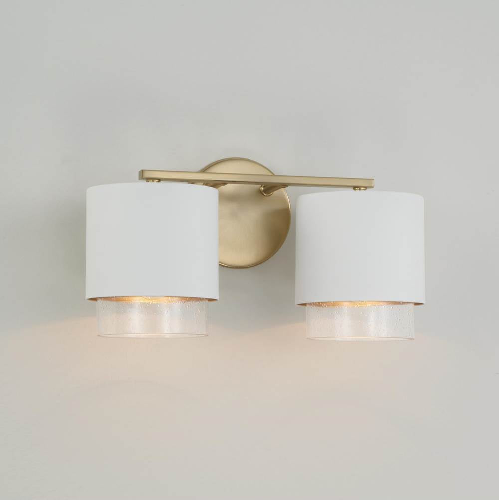Capital Lighting Weller 15''w X 8.25''h 2-light Cylindrical Metal Vanity In Matte Brass With Seeded Glass