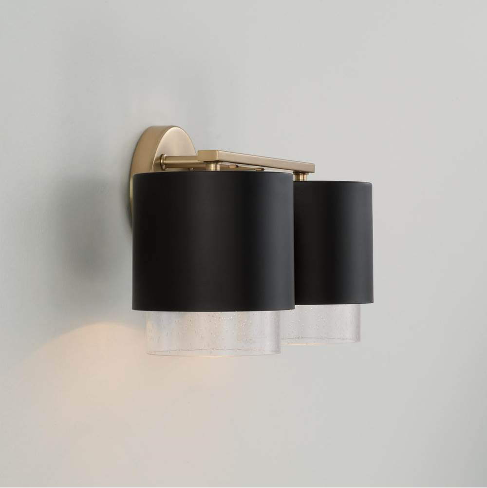 Capital Lighting 153021RK-549 Matte Brass,Black 17''w X 8.25''h 2-light Cylindrical Metal Vanity In Matte Black With Matte Brass Interior And Seeded Glass Image 4