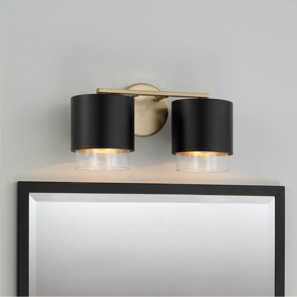 Capital Lighting Weller 15''w X 8.25''h 2-light Cylindrical Metal Vanity In Matte Brass With Seeded Glass