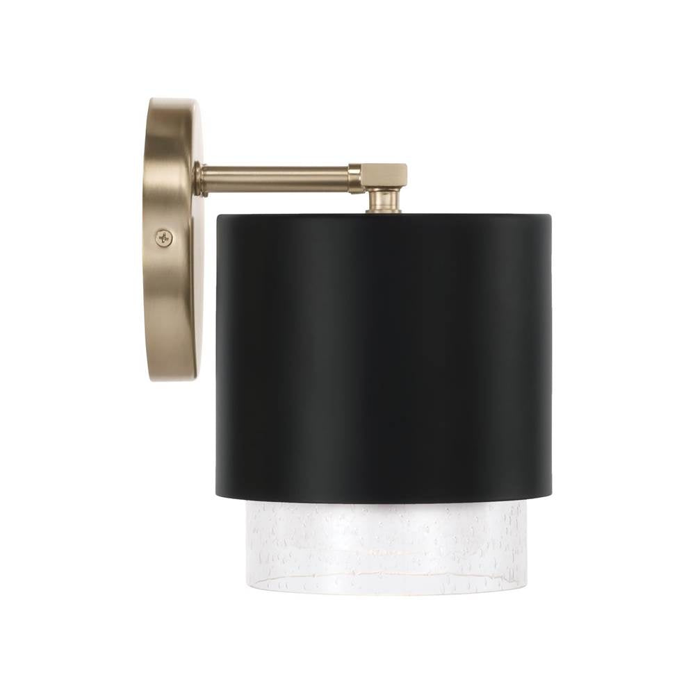Capital Lighting 153021RK-549 Matte Brass,Black 17''w X 8.25''h 2-light Cylindrical Metal Vanity In Matte Black With Matte Brass Interior And Seeded Glass Image 2