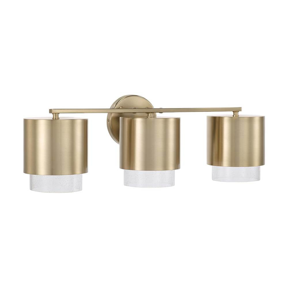 Capital Lighting 153031MA-549 Matte Brass 24.25''w X 8.25''h 3-light Cylindrical Metal Vanity In Matte Brass With Seeded Glass Image 1