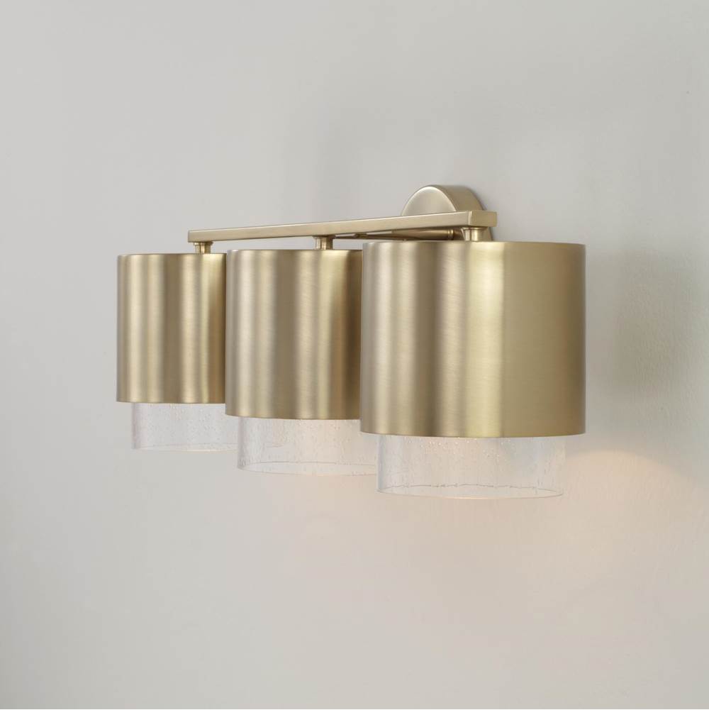 Capital Lighting 153031MA-549 Matte Brass 24.25''w X 8.25''h 3-light Cylindrical Metal Vanity In Matte Brass With Seeded Glass Image 4