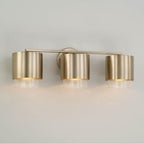 Capital Lighting Weller 24.25''w X 8.25''h 3-light Cylindrical Metal Vanity In Matte Brass With Seeded Glass