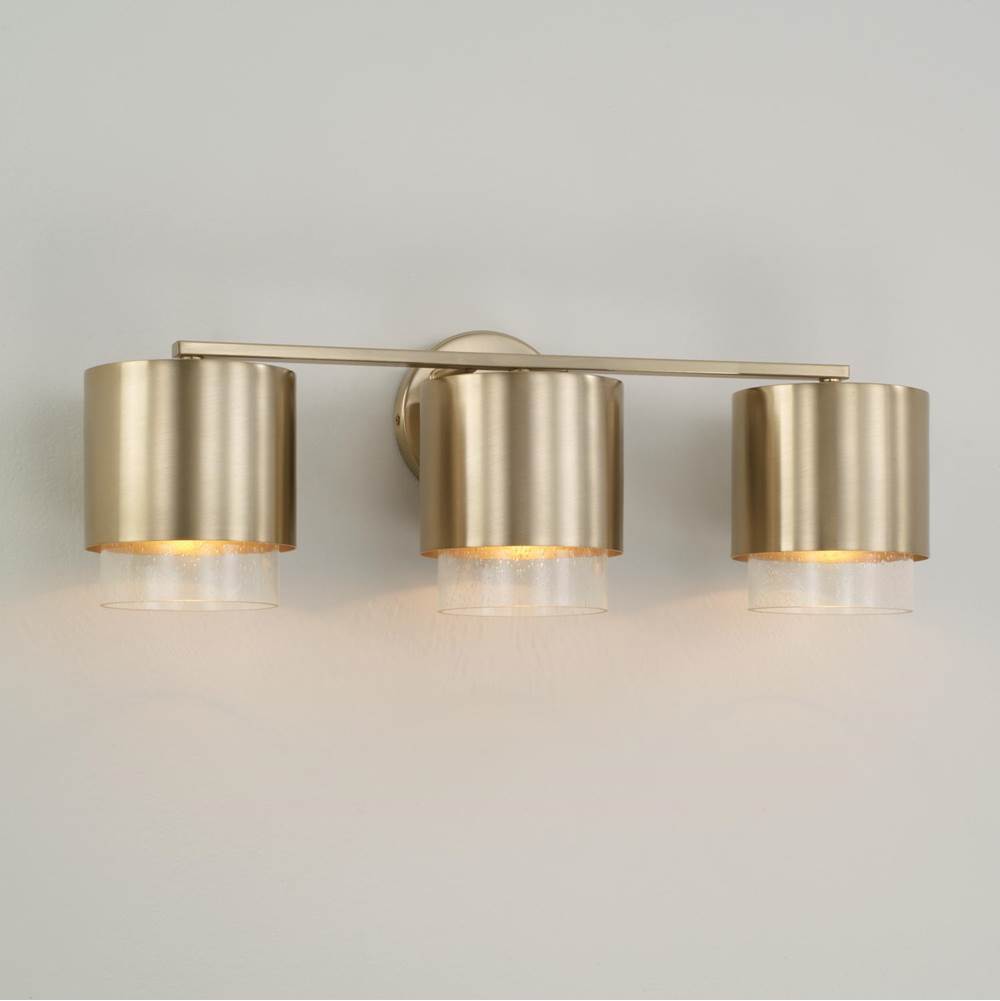 Capital Lighting Weller 24.25''w X 8.25''h 3-light Cylindrical Metal Vanity In Matte Brass With Seeded Glass