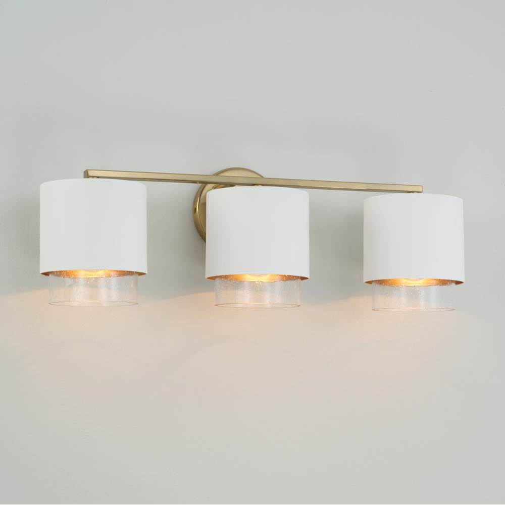 Capital Lighting 153031RE-549 Matte Brass,White 24.25''w X 8.25''h 3-light Cylindrical Metal Vanity In Matte White With Matte Brass Interior And Seeded Glass Image 5