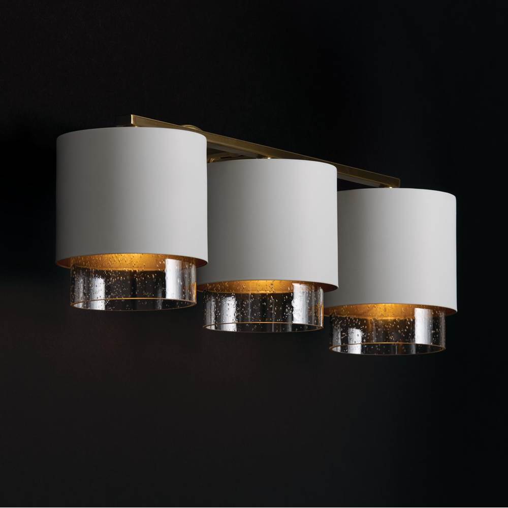 Capital Lighting Weller 24.25''w X 8.25''h 3-light Cylindrical Metal Vanity In Matte Brass With Seeded Glass