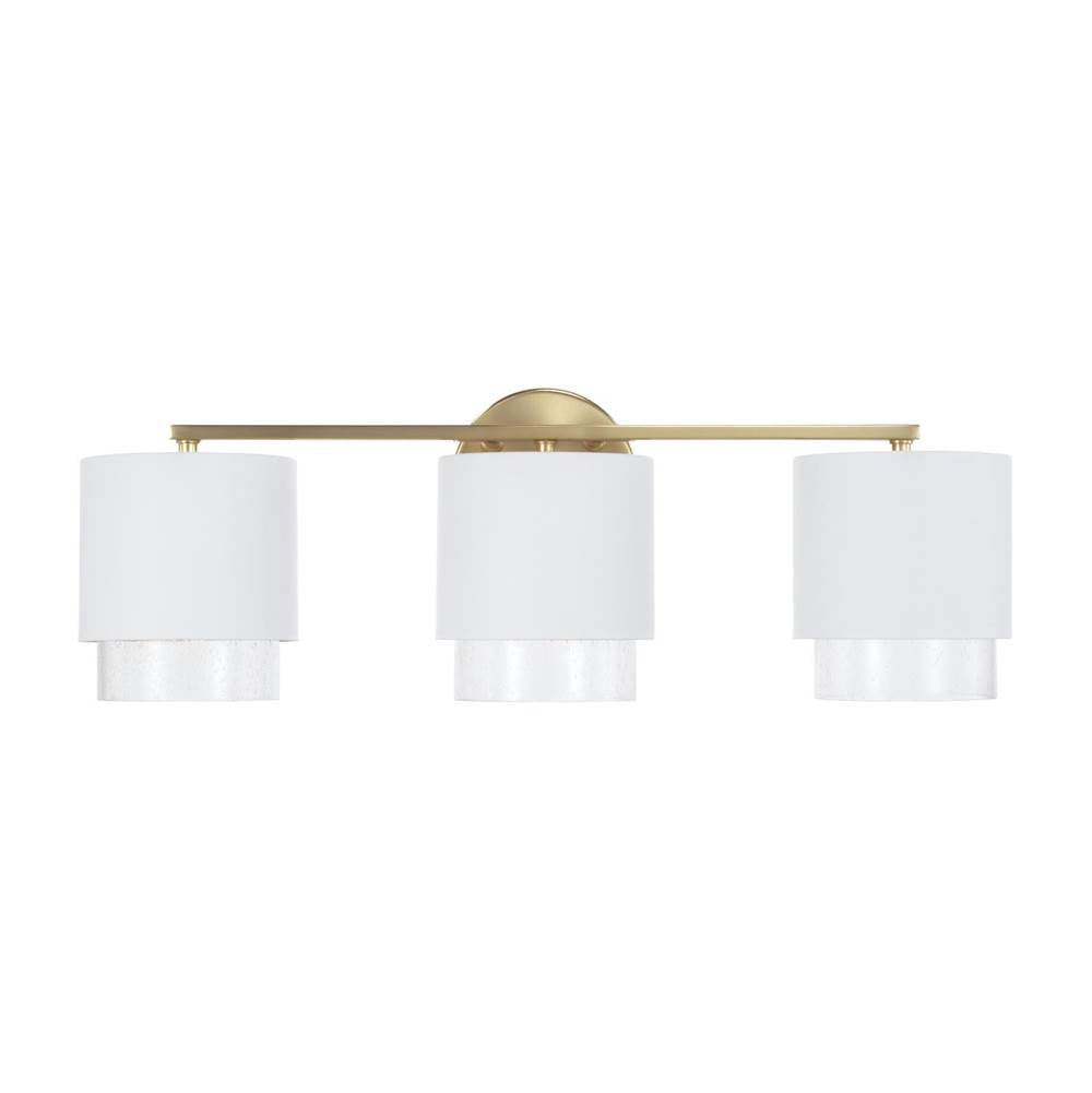 Capital Lighting 153031RE-549 Matte Brass,White 24.25''w X 8.25''h 3-light Cylindrical Metal Vanity In Matte White With Matte Brass Interior And Seeded Glass Image 3