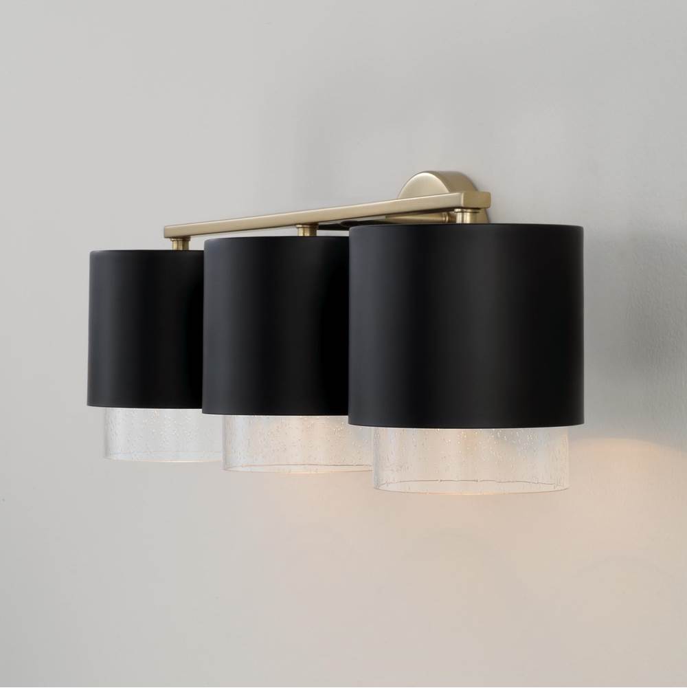 Capital Lighting 153031RK-549 Matte Brass,Black 24.25''w X 8.25''h 3-light Cylindrical Metal Vanity In Matte Black With Matte Brass Interior And Seeded Glass Image 4