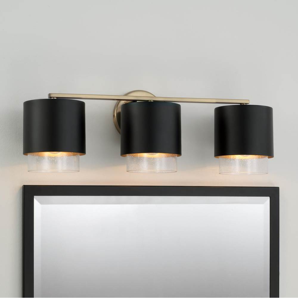 Capital Lighting Weller 24.25''w X 8.25''h 3-light Cylindrical Metal Vanity In Matte Brass With Seeded Glass