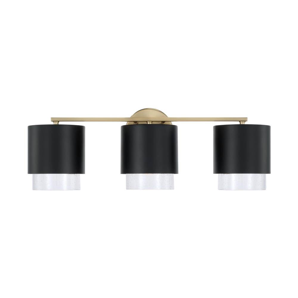 Capital Lighting 153031RK-549 Matte Brass,Black 24.25''w X 8.25''h 3-light Cylindrical Metal Vanity In Matte Black With Matte Brass Interior And Seeded Glass Image 3