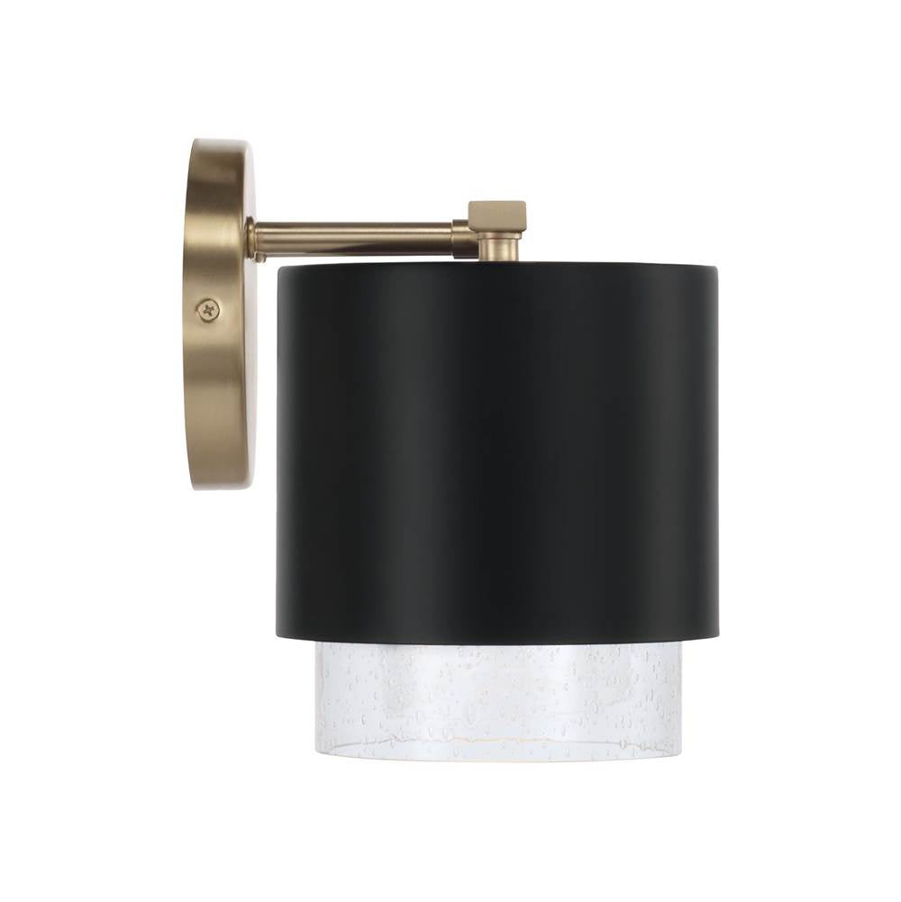Capital Lighting 153031RK-549 Matte Brass,Black 24.25''w X 8.25''h 3-light Cylindrical Metal Vanity In Matte Black With Matte Brass Interior And Seeded Glass Image 2