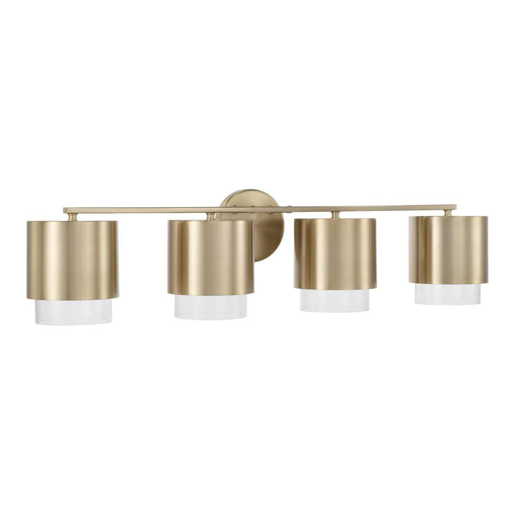 Capital Lighting 153041MA-549 Matte Brass 33.50''w X 8.25''h 4-light Cylindrical Metal Vanity In Matte Brass With Seeded Glass Image 1