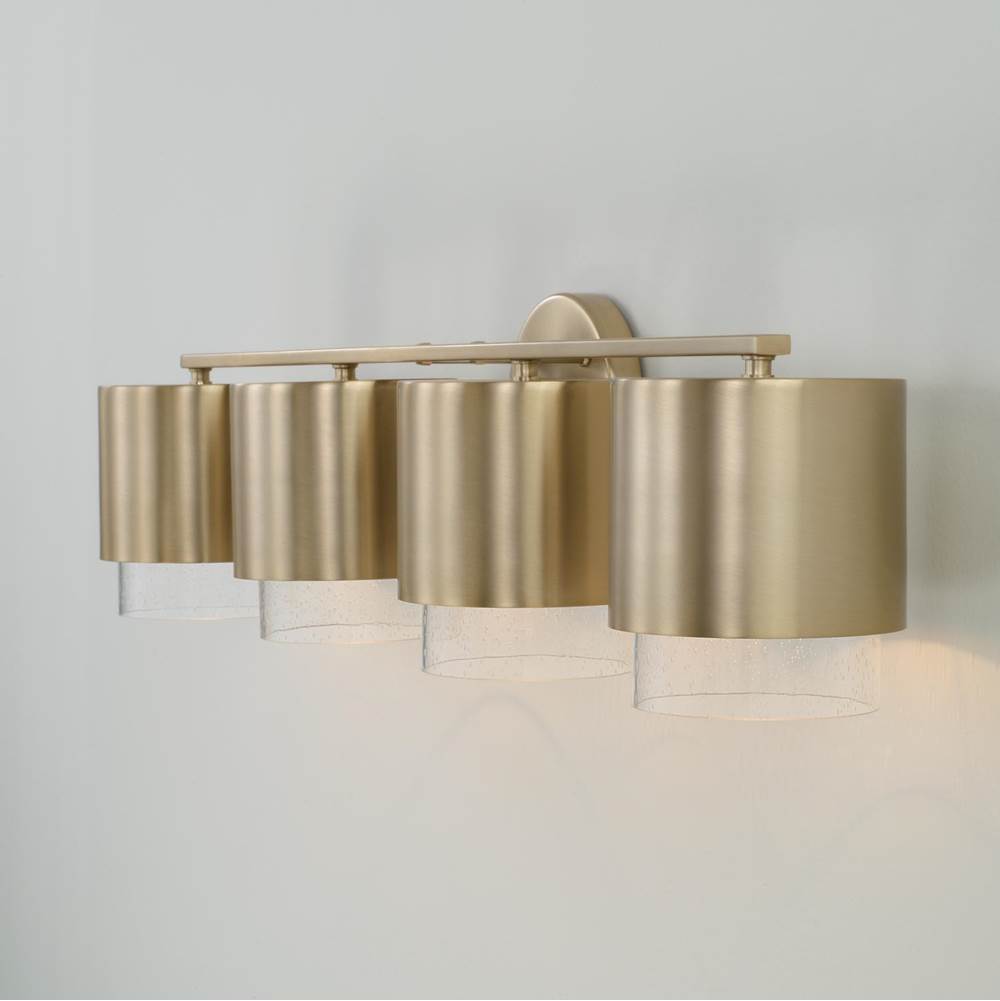 Capital Lighting 153041MA-549 Matte Brass 33.50''w X 8.25''h 4-light Cylindrical Metal Vanity In Matte Brass With Seeded Glass Image 4