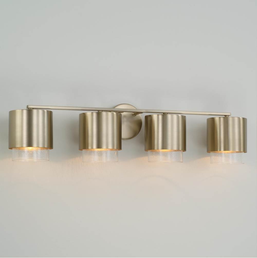 Capital Lighting Weller 33.50''w X 8.25''h 4-light Cylindrical Metal Vanity In Matte Brass With Seeded Glass