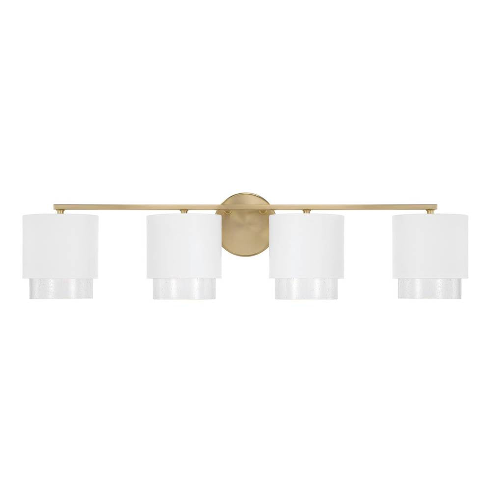 Capital Lighting 153041RE-549 Matte Brass,White 33.50''w X 8.25''h 4-light Cylindrical Metal Vanity In Matte White With Matte Brass Interior And Seeded Glass Image 3