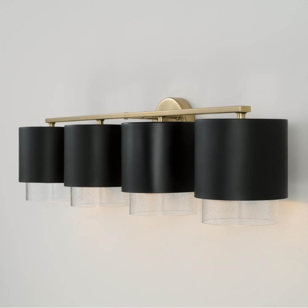 Capital Lighting 153041RK-549 Matte Brass,Black 33.50''w X 8.25''h 4-light Cylindrical Metal Vanity In Matte Black With Matte Brass Interior And Seeded Glass Image 4