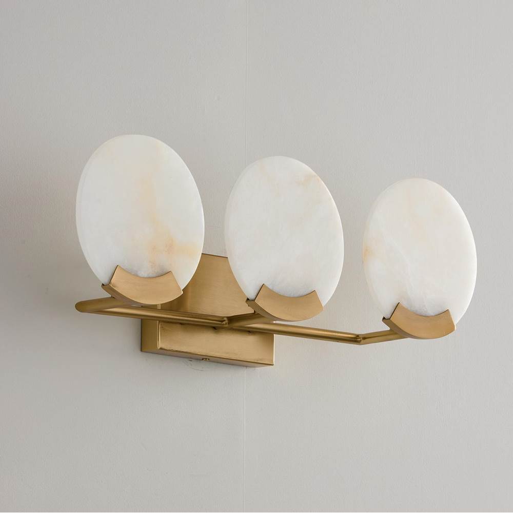 Capital Lighting Oriya 24'' W X 7.5'' H 3-light Vanity In Aged Brass With Natural Alabaster Stone