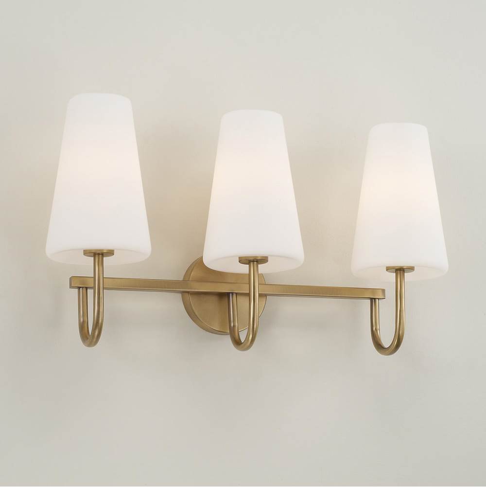 Capital Lighting 155231AD-550 Aged Brass 24'' W X 14.5'' H 3-light Vanity In Aged Brass With Tapered Soft White Glass Image 2