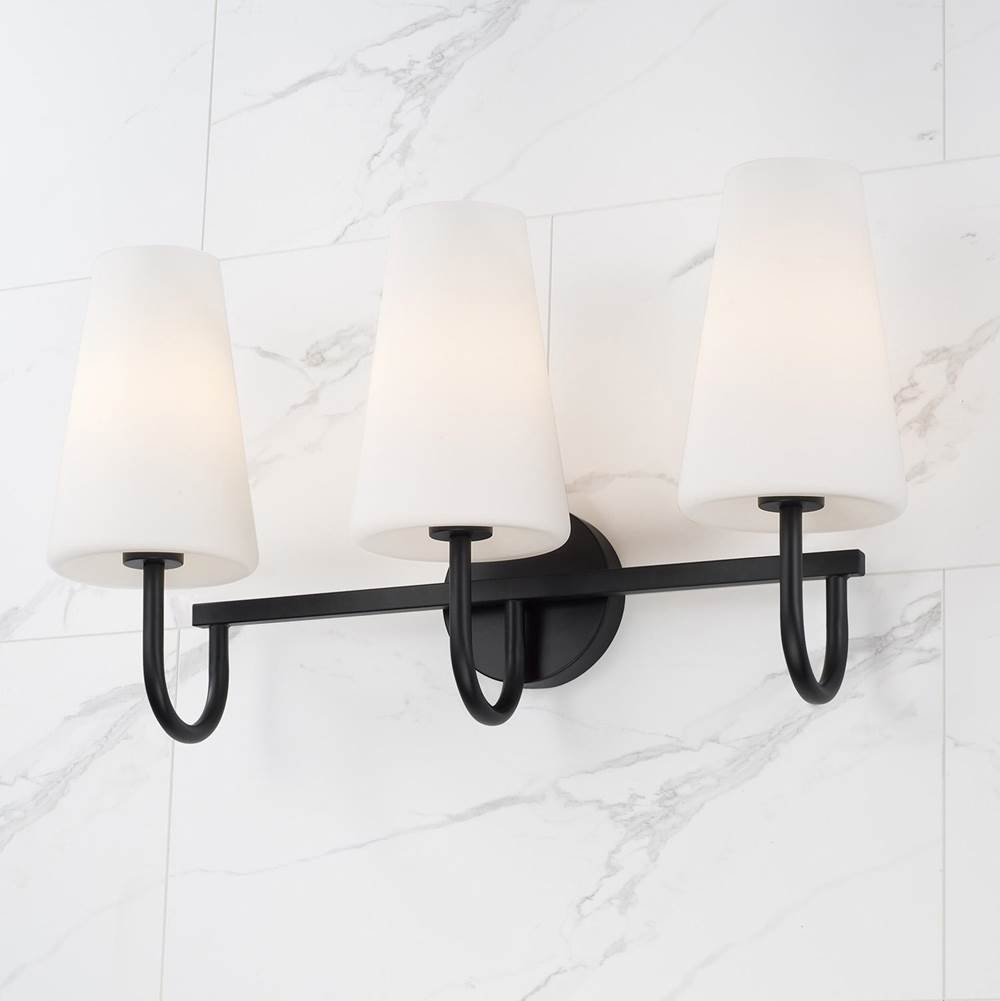 Capital Lighting 155231MB-550 Matte Black 25'' W X 14.5'' H 3-light Vanity In Matte Black With Tapered Soft White Glass Image 2