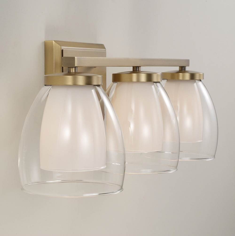 Capital Lighting 155931AD Aged Brass 25.5'' W X 8.25'' H 3-light Vanity In Aged Brass With Layered White And Clear Glass Image 6